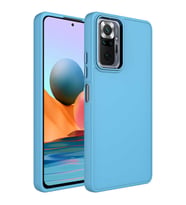 Xiaomi Redmi Note 10 Pro Kılıf Metal Çerçeve Lansman Silikon Kapak (Mavi)