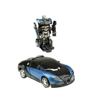Robota Dönüşebilen Bugatti Araba Işıklı Sesli Müzikli Kendi Kendine Gezen Pilli Oyuncak 20 Cm. (Mavi)