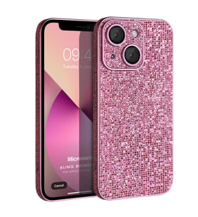 Microsonic Apple iPhone 14 Kılıf Bling Rhinestones Siyah (Pembe)