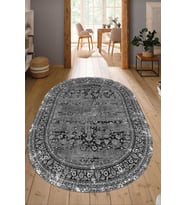 Dijital Baskılı Kaymaz Taban Yıkanabilir Oval Salon Halısı Mutfak Halısı Yolluk NDO-HT-125 (Antrasit)