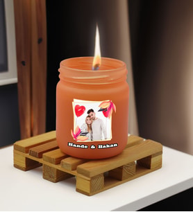 BK Gift Kişiye Özel DTF Fotoğraflı İsimli Renkli Cam Kavanozda Kokulu Mum-1(13 Renk Seçeneği), Arkadaşa Hediye, Sevgiliye Hediye, Doğum Günü Hediyesi (Somon)
