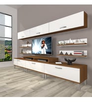 Decoraktiv Ekoflex 8y Slm Krom Ayaklı Tv Ünitesi Tv Sehpası (Beyaz - Kahverengi)