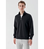 Slimfit Yarım Fermuarlı Dik Yaka 2 İplik Erkek Sweatshirt (Siyah)