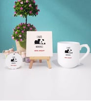 Sevimli Panda Kupa Bardak Dekoratif Taş Baskı Anahtarlık Hediye Seti (Model 8)