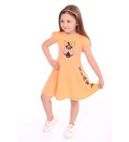 Toontoy Kız Çocuk Bisiklet Yaka Zebra Baskılı Elbise (Oranj)