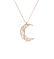 AZURİS 925 AYAR GÜMÜŞ BAGET TAŞLI HİLAL KOLYE (Rose)