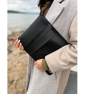 MacBook Pro, Air ve Diğer Su geçirmez Laptop Kılıfı 13’ 14’ 15' inç Notebook Vegan Suni Deri Çanta (Siyah)