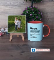 Baba Fotoğraflı Dekoratif Taş, Kupa Bardak Beyaz Hediye (Model 13)