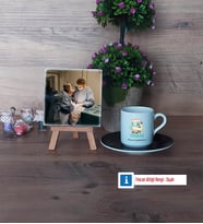 Cerraha Hediye Fotoğraflı Dekoratif Taş, Ahşap Altlıklı Türk Kahvesi Fincanı Hediye (Model 7)