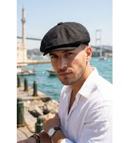 Yazlık Keten Peaky Blinders 8 Parçalı Erkek Kasket Şapka cp237 (Siyah)