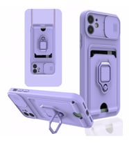 Uyumlu Model Apple iPhone 12 Kılıf Kartlıklı Magnetli Lens Kapatmalı (Lila)