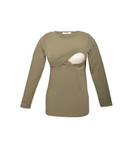 LuvmaBelly 2701-2708 Pamuklu Uzun Kollu Lohusa Emzirme T-Shirt (Haki)
