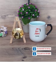 Yazı İşleri Müdürü Kupa Bardak Beyaz ve Fotoğraflı Ahşap Anahtarlık Hediye (Model 10)