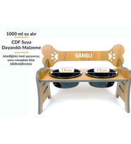 Suya Dayanıklı Ahşap Özel İsim Baskılı Seramik Kaseli Kademeli Köpek Mama ve Su Kabı Stantı 2000 ml (Çok Renkli-Sıyah)