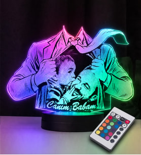 Babalara Özel Takım Elbiseli Resimli 3d Led Gece Lambası (Karışık)