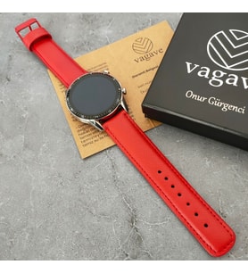 vagave Huawei Watch GT / GT2 / GT2e / GT2pro GT3 / GT3pro 46mm İsme Özel Deri Kordon 8 Renk (Kırmızı)