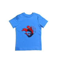 Spiderman baskılı örümcek adam pamuklu penye kumaş yazlık çocuk tişört (Mavi)
