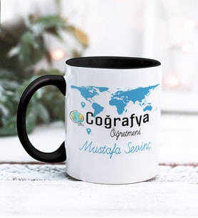 Coğrafya Öğretmeni Tasarımlı Kişiye Özel Kupa Bardak (Siyah)