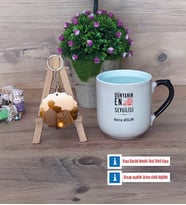 Sevgiliye Hediye Kupa Bardak Beyaz ve Fotoğraflı Ahşap Anahtarlık Hediye (Model 10)