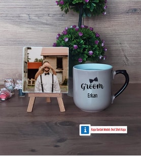 Groom Fotoğraflı Dekoratif Taş, Kupa Bardak Beyaz Hediye (Model 10)