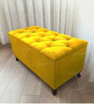 Lüks Sandıklı Kapitoneli Ayakucu Puf Bench 120 cm Siyah Ayak (Sarı)