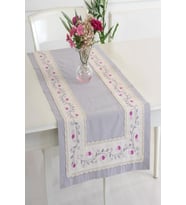 Buldan Keteni Çiçekli İpek İşlemeli 50x130 cm Runner (Gri)