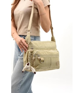 Klinkır Kadın Postacı Çanta Çok Cepli Çapraz Askılı Yağmura Dayanıklı Hafif Kumaş 30*23 Cm Omuz Çantası (Krem)