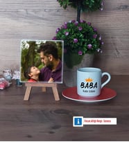 Babalar Günü Hediyesi Fotoğraflı Dekoratif Taş, Ahşap Altlıklı Türk Kahvesi Fincanı HediyeBabaya Hediye (Model 8)