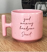 Kişiye Özel Good Morning Handsome Hediye Pastel T Kupa Sevgiliye Hediye (Pembe)