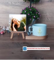Baş Harf ve İsim Soyisim Fotoğraflı Dekoratif Taş, Kupa Bardak Beyaz Hediye (Model 8)