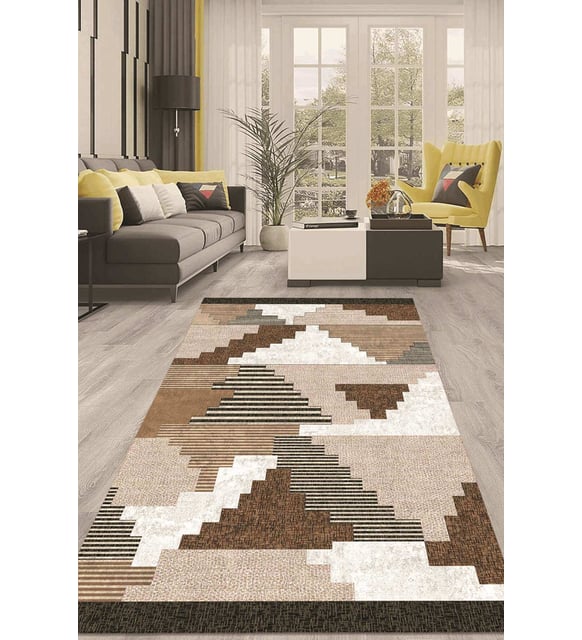 Dijital Kaymaz Taban Yıkanabilir Modern Renkli Salon Halısı Mutfak Halısı Yolluk ND-HT-168 (Kahverengi)