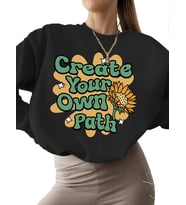 Kendi yolunuzu yaratın Baskılı unisex erkek bisiklet yaka kalın kadın 3 iplik şardonlu Sweatshirt (Siyah)