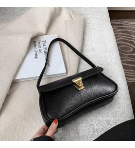 Daj Company Kadın Siyah Dokulu Vintage Gold Kilitli Baget Omuz Çantası Trend Çanta