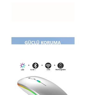 Everpad Vortex V10 10.4" Tablet İçin RGB LED Işıklı Bluetooth+2.4Ghz Kablosuz Şarjlı Mouse (Beyaz)