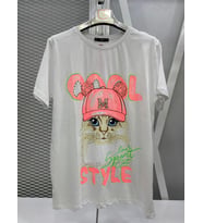 LOVE RAİN FASHİON KEDİ BASKILI T-SHİRT (Beyaz)