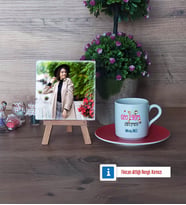 Özel Eğitim Öğretmeni Fotoğraflı Dekoratif Taş, Ahşap Altlıklı Türk Kahvesi Fincanı Hediye (Model 3)