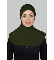 Kadın Tesettür Pratik Boyunluklu Hijab - Sporcu Bone (Haki)