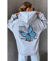 Unisex Kelebek Sırt Baskılı Sweatshirt (Gri)