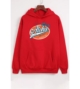 Unisex Aloha Baskılı Sweatshirt (Kırmızı)