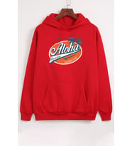 Unisex Aloha Baskılı Sweatshirt (Kırmızı)