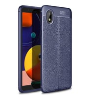 Galaxy A01 Core Kılıf Zore Niss Deri Desenli Silikon Kılıf (Lacivert)