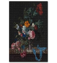 Cakapuzzle Mermer Üzerinde Renkli Çiçekler Puzzle Yapboz MDF (Ahşap) (1000 Parça)