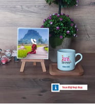 Tarih Öğretmeni Fotoğraflı Dekoratif Taş, Ahşap Altlıklı Türk Kahvesi Fincanı Hediye (Model 1)