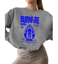 kadın bisiklet yaka erkek unisex Bej kalın Sweatshirt Ateş şövalyesi Baskılı Sweatshirt 3 iplik (Gri)
