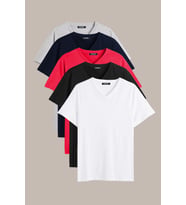 COMEOR Erkek Çok Renkli T- Shirt Regular Fit Rahat Kesim V Yaka 5'li Basic Tişört Paketi (Kırmızı)