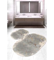 Dijital Baskılı Kaymaz Taban Yıkanabilir Oval 2'li Klozet Takımı Banyo Paspası NOKZ-HT-1365 (Krem)