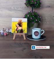 Love Yourself Fotoğraflı Dekoratif Taş, Ahşap Altlıklı Türk Kahvesi Fincanı Hediye (Model 7)