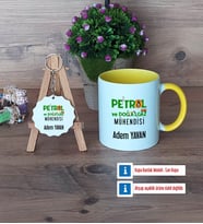 Petrol ve Doğalgaz Mühendisi Kupa Bardak Kırmızı ve Ahşap Anahtarlık Hediye (Model 6)
