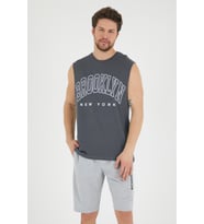 Süperlife Erkek Bisiklet Yaka Regular Fit  Brooklyn Baskılı  Tişört SPR22TS116 (Antrasit)