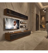 Decoraktiv Eko 5B Mdf Std Tv Ünitesi Tv Sehpası - Parlak Beyaz (Ceviz - Siyah Mermer)